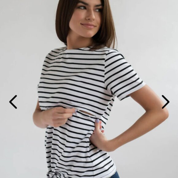 Nursing Queen Black and White Striped Short Sleeve Top - Picture 5 of 5